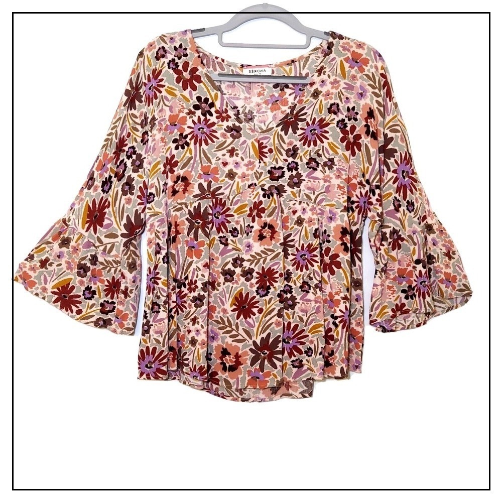 Andree By Unit Tunic S Floral‎ Babydoll Crinkle Gauze Mauze Cottage Core Garden